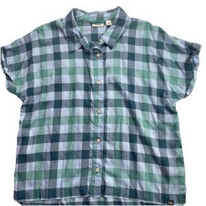 LL bean Shirt Top Womens Small Mountainside Plaid Plaid Blue Green Outdoor